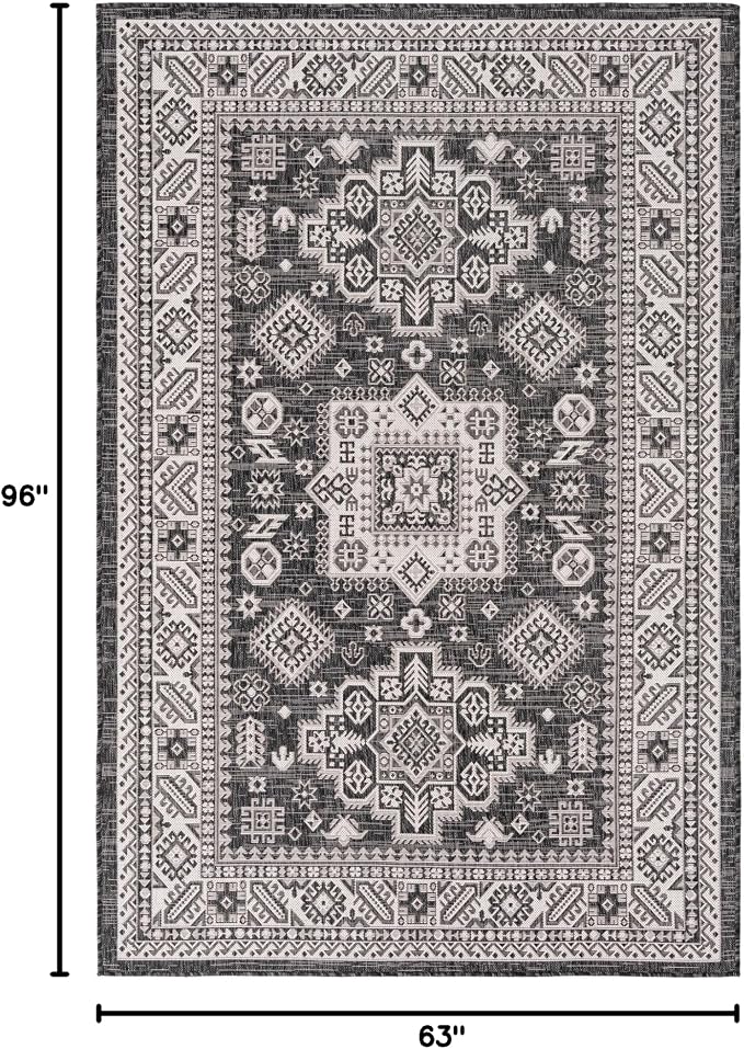 Unique Loom Outdoor Aztec Collection Area Rug - Chalca (5' 3" x 8' Rectangle, Charcoal Gray/ Ivory)