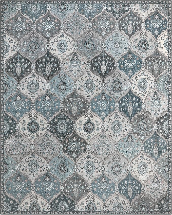 Lahome Moroccan 8x10 Area Rugs for Living Room, Soft Washable Rugs 8x10 | Ultra-Thin Oriental Non-Slip Non Shedding Accent Carpet for Bedroom Dining Room Office Nursery Elise, Blue