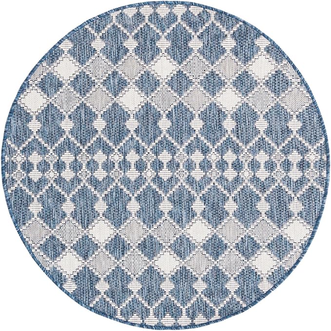 Unique Loom Outdoor Trellis Collection Area Rug - Traliccio (4' 1" Round, Blue/ Ivory)