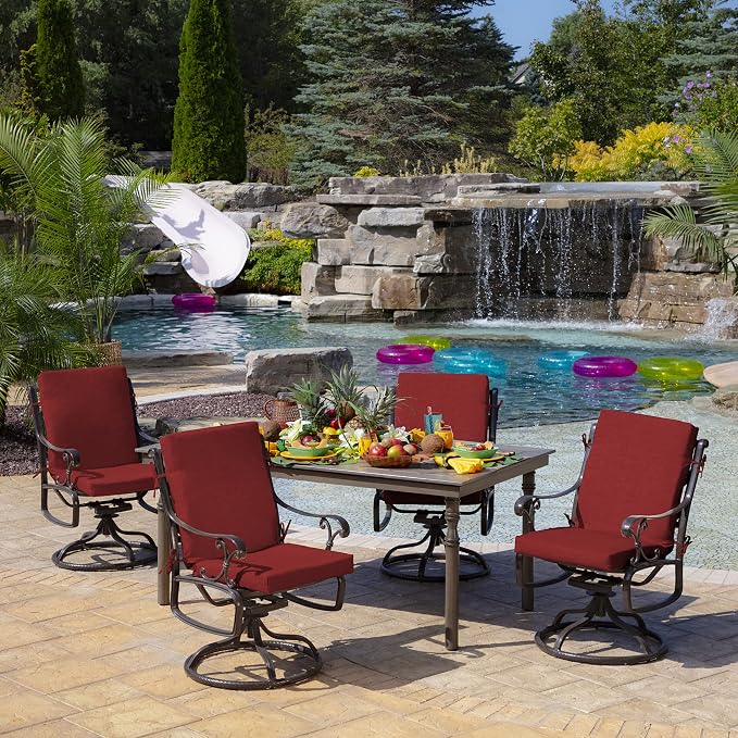 Arden 4-Pack Outdoor Patio Dining Chair Cushion, 20 x 44, Rain-Proof Seat Pad, Fade-Resistant Outdoor Cushion Ruby Red Leala
