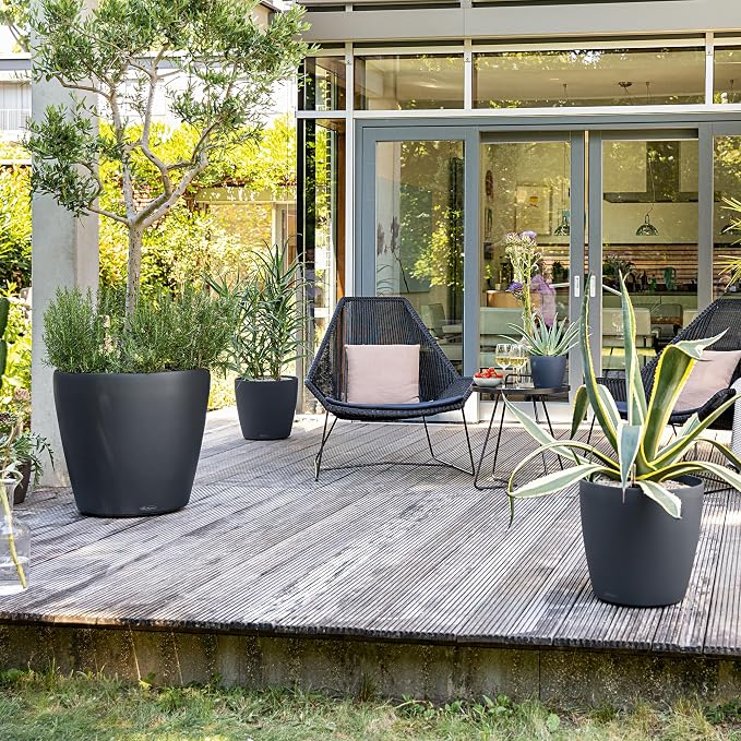 Lechuza Classico Color 60 Slate, Self-Watering Large Round Planter, D23.6 H21.7 in