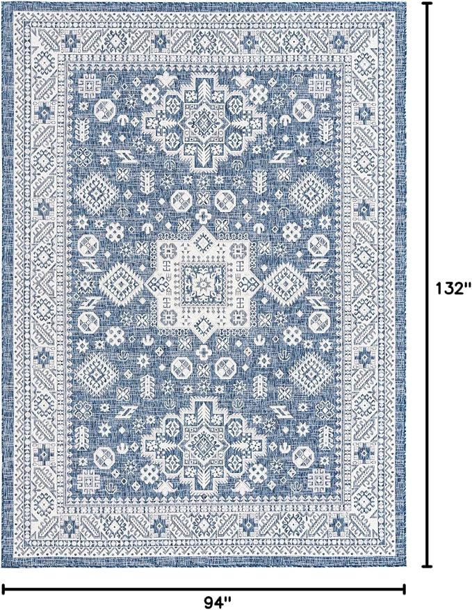 Unique Loom Outdoor Aztec Collection Area Rug - Chalca (7' 10" x 11' Rectangle, Blue/ Ivory)