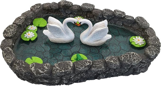 GlitZGlam Miniature Swan Pond - Love is in the Air! A Miniature Swan Pond for Miniature Fairy Garden and Miniature Garden Accessories