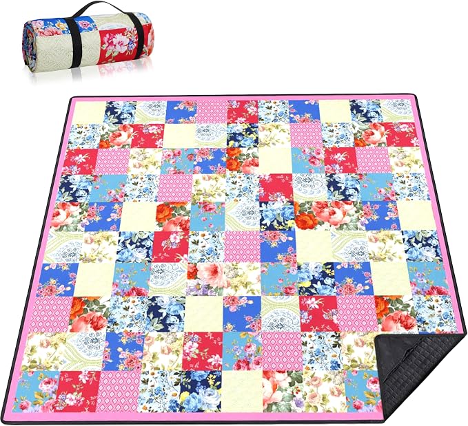 Picnic Blankets Beach Blanket 80" X 80" Extra Large Waterproof Camping Blankets Portable Outdoor Mat 3-Layer Blanket for Beach, Hiking, Park, Music Festival, Grass Lawn,Travel
