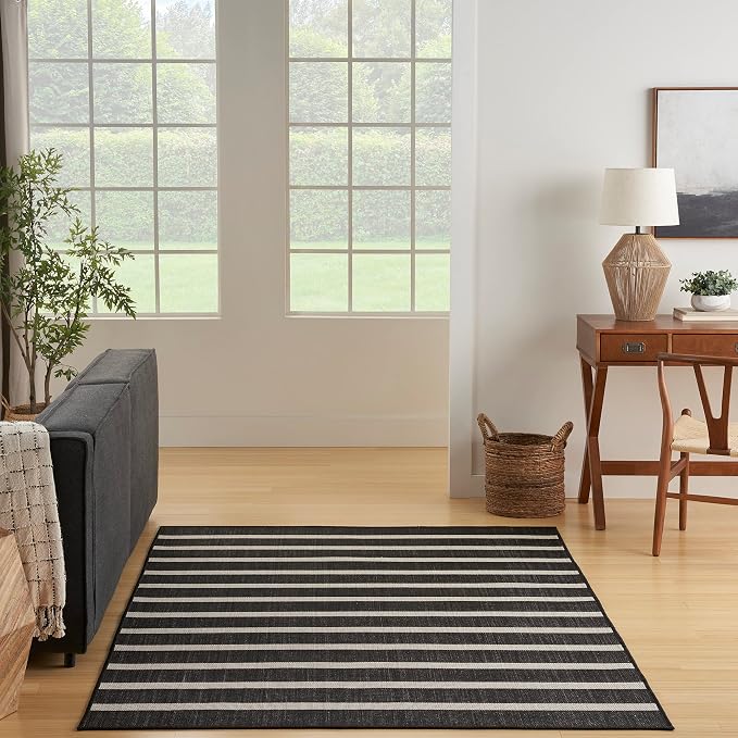 Nourison Home Positano Black Ivory 4' x 6' Area Rug - Easy Clean, Non Shedding, Bed Room, Living Room, Dining Room, Kitchen (4' x 6')