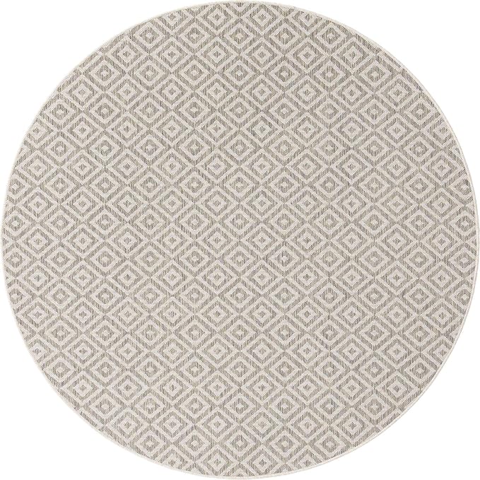 Unique Loom Outdoor Collection Area Rug - Costa Rica (6' 7" Round, Light Gray/ Ivory)