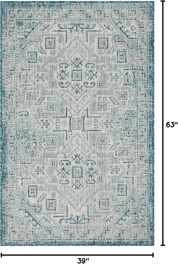 Unique Loom Outdoor Aztec Collection Area Rug - Coba (3' 3" x 5' 3" Rectangle, Teal/ Ivory)