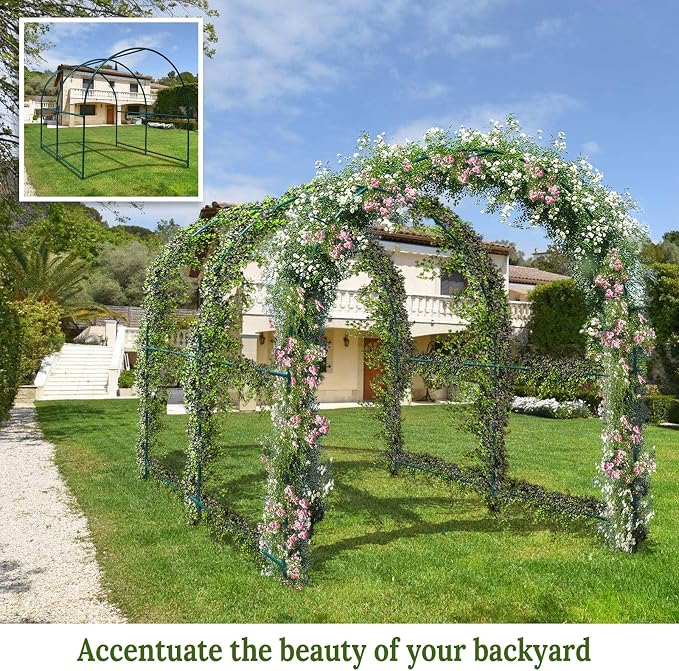YardGrow Large Garden Support Arch Frame Climbing Plant Arch Arbor for Various Climbing Plant Roses Vines Birthday Wedding Party Decoration Pergola Frame (8.2 x 7 x 7.2ft)