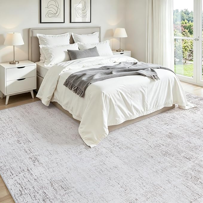 Washable 6x9 Abstract Grey White Area Rugs for Living Room | Large Modern Neutral Rugs Soft Non Slip Stain Resistant Low Pile Carpet Dining Room Bedroom Indoor Nursery Home Office