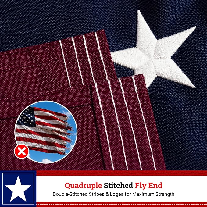 American Flag 3x5 FT for Outside, Heavy Duty 210D Polyester USA Flag with Embroidered Stars, Sewn Stripes & Brass Grommets for All Weather High Wind Resistant Flags for House, Yard, Garden