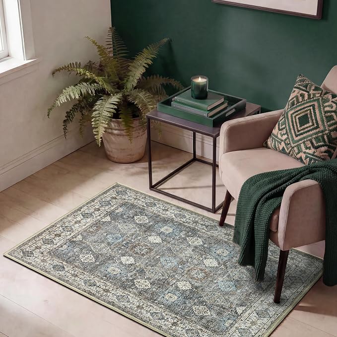 Keen Home Design Vintage Washable Runner Rug, Non-Slip Low Pile, 2x7 | Machine Washable Cotton Chenille, 0.25In Low Pile, Rubber Non-Slip Back; Kitchen, Hallway, Bathroom, Laundry Room