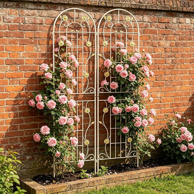 4/2 Pack White Metal Garden Trellis, 86.7" x 19.7" 71" x 19.7" Rustproof Plant Support Frame, Decorative Climbing Vine Trellis for Flower Vegetable Patio Garden Decor (White, 86.7" x 19.7", 2 Pack)