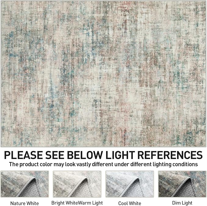 9x12 Area Rugs for Living Room: Washable Abstract Multi Color Carpet | Non-slip TPE backing makes this washable soft low-pile rug safe & durable, Pet-friendly decor for dining room,nursery,office