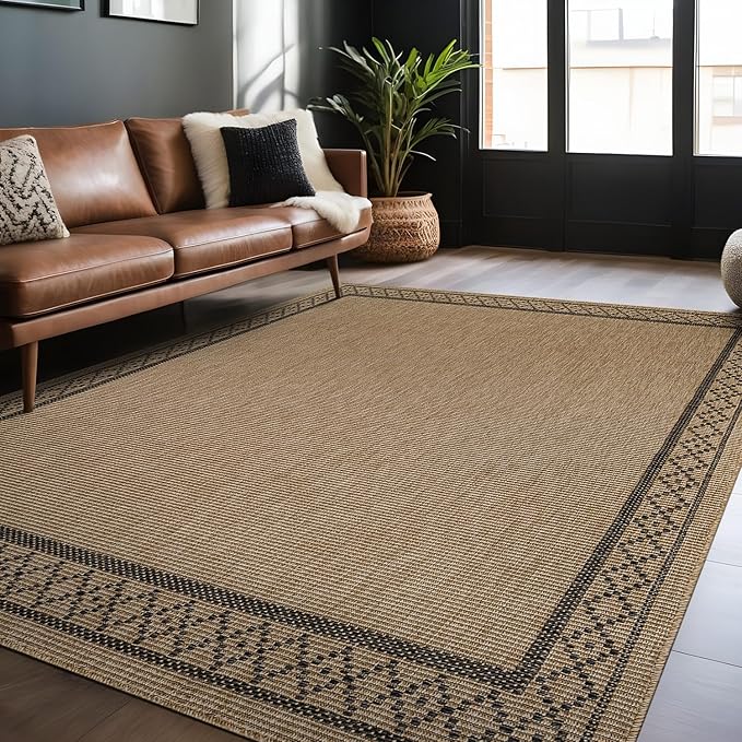 Luul Home Easy Jute Rugs 5x7 Frame Natural Color Living Room Indoor Outdoor Area Rug for Patio and Kitchen Rug High Traffic Washable Easy to Clean Solid Boho Woven Design Carpet (5 x 7)