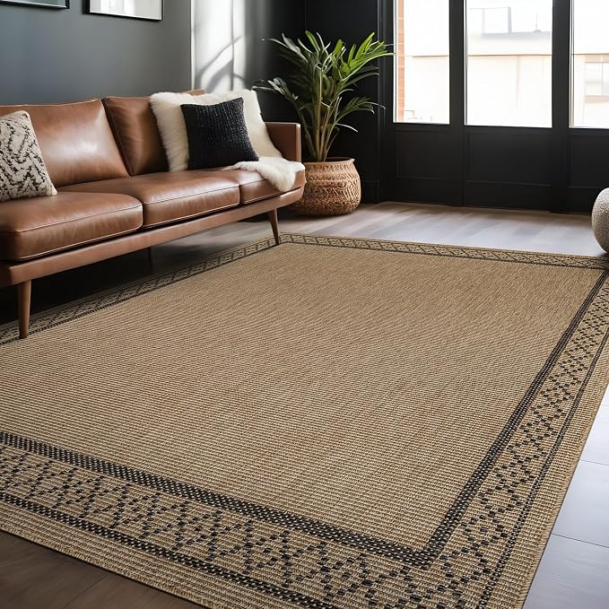 Luul Home Easy Jute Rugs 6x9 Frame Natural Color Living Room Indoor Outdoor Area Rug for Patio and Kitchen Rug High Traffic Washable Easy to Clean Solid Boho Woven Design Carpet (6 x 9)