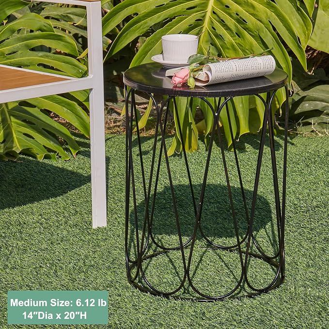 Y&M Outdoor Side Tables Set of 3, Round Metal Stacking Patio Side Tables, Indoor & Outdoor End Tables, Decorative Garden Stool Plant Stand for Patio, Garden, Balcony, Porch, Black with Bronze