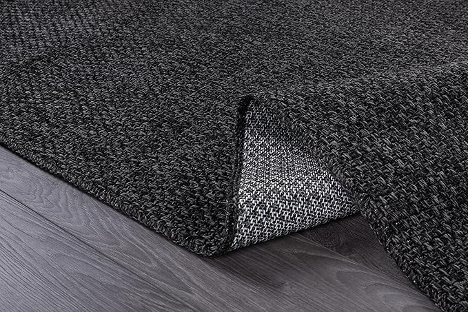 CAMILSON Easy Jute Rug 9x12,Indoor Outdoor Dark Gray Black Farmhouse Area Rugs for Living Room Patio and Kitchen Rug Solid Boho Woven Design Easy-Cleaning Washable Outside Carpet Alfombras (9 x 12)