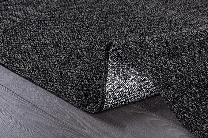 CAMILSON Indoor and Outdoor Runner Rug Dark Gray Black Solid Boho Woven Design Easy-Cleaning Non Shedding Farmhouse Living Room Bedroom Garden Patio and Kitchen Washable Outside Carpet Alfombras (2x7)