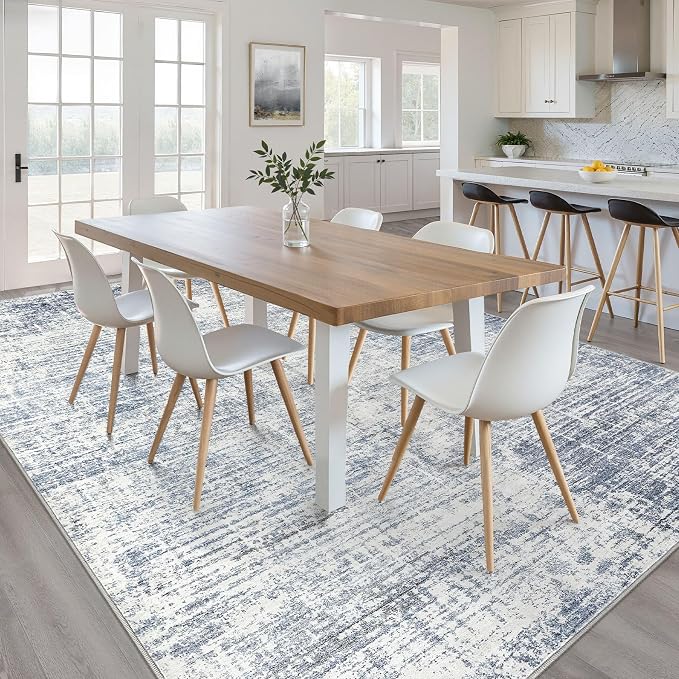 LOONGRUG 7x10 Area Rug Washable Neutral Modern Rug for Living Room Blue | Abstract Soft Stain Resistant Indoor Non-Slip Carpet for Bedroom Nursery Kids Office Playroom Dining Room