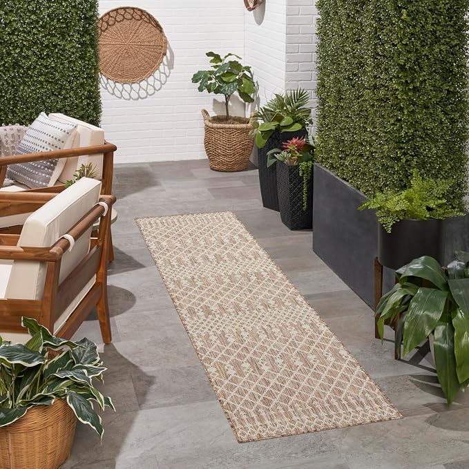 Nourison Home Positano Beige 2'2" x 10' Area Rug - Easy Clean, Non Shedding, Bed Room, Living Room, Dining Room, Kitchen (10' Runner)