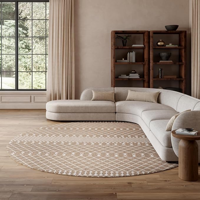 Nourison Home Positano Beige 12' x Round Area Rug - Easy Clean, Non Shedding, Bed Room, Living Room, Dining Room, Kitchen (12' x Round)