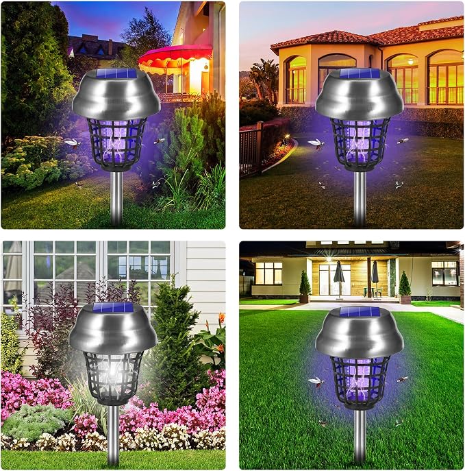 Solar Bug Zapper Outdoor Waterproof Mosquito Repellent Outdoor Patio Mosquito Trap & Killer for Backyard, Farm, Garden, 2026 Solar Powered Fly Zapper for Small Flying Insect, Gnats, Flies, Moths(4)