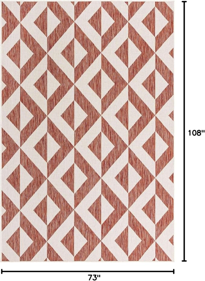 Unique Loom Jill Zarin Outdoor Collection Area Rug - Napa (6' 1" x 9' Rectangle, Rust Red/ Ivory)