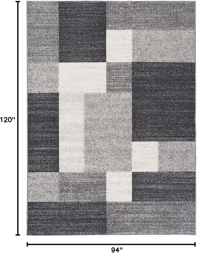 Rugshop Modern Boxes Non-Slip Living Room Bedroom Area Rug Gray 7'10" x 10' | Rectangular, Size 7' 10" x 10', Dining Room, Home Office, Kitchen, Entryway, Hallway, Nursery, Kids Room, Guest Room, Bedside