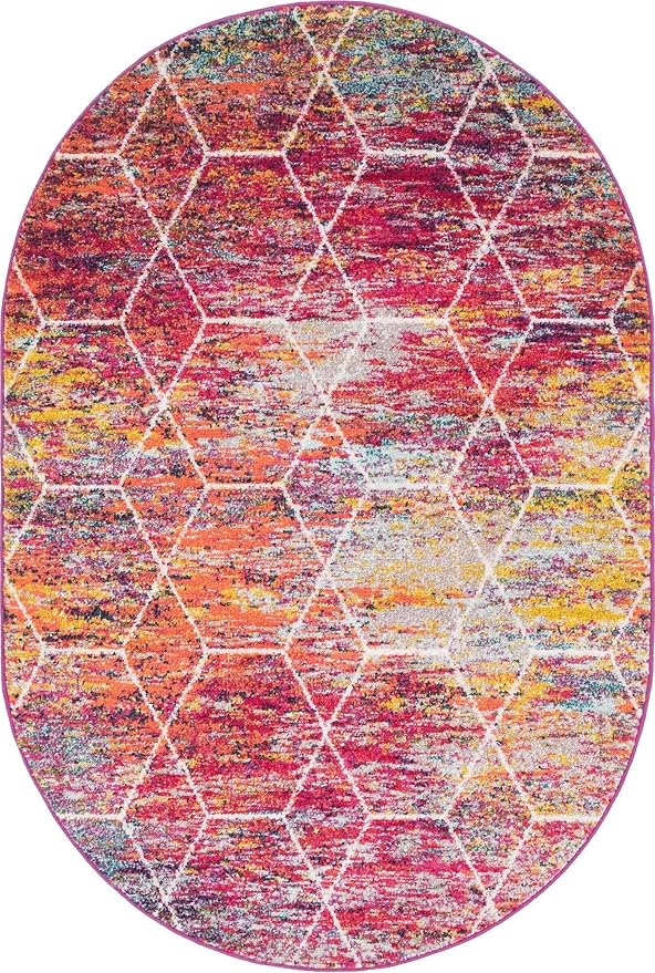 Unique Loom Trellis Frieze Collection Area Rug - Geometric (4' x 6' Oval, Multi/ Ivory)