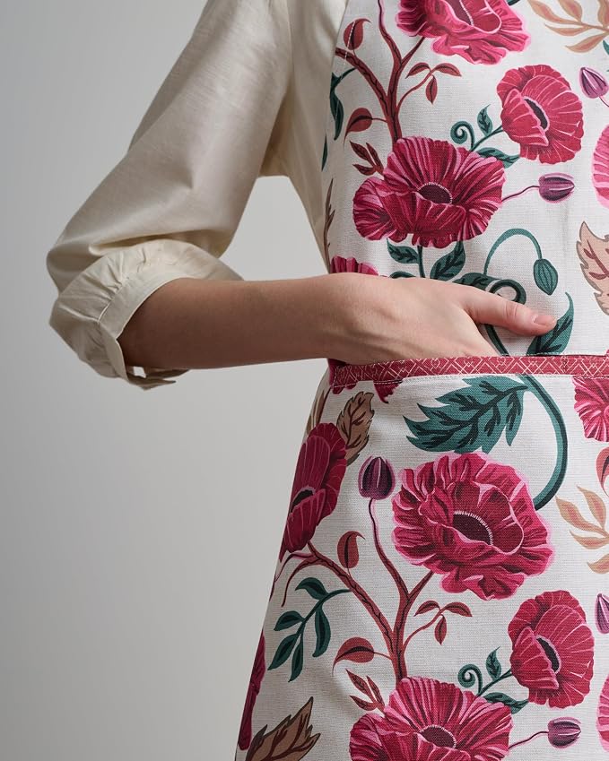 Maison d' Hermine Aprons for women with Pocket 100% Cotton (27.50"x31.50") | Adjustable Neck Strap & long ties Apron Men Chef Wedding Cooking Gardening Server Maid