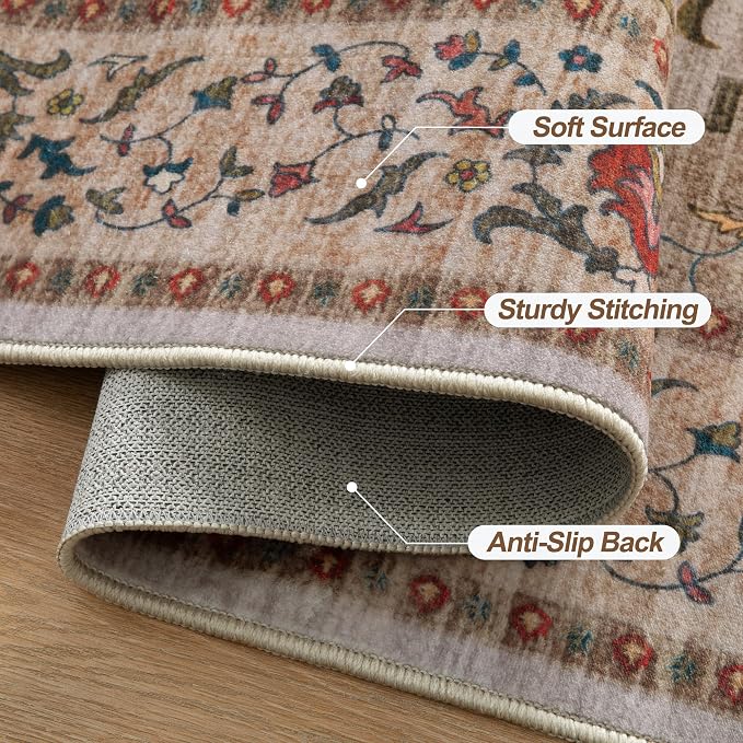 Tangsoo Vintage Small Area Rug, 2x3 Washable Rugs for Entryway Non Slip | Oriental Indoor Front Door Rug Mat, Soft Low Pile Small Carpet Throw Rugs for Entry Entrance Kitchen Bedroom Beige/Red