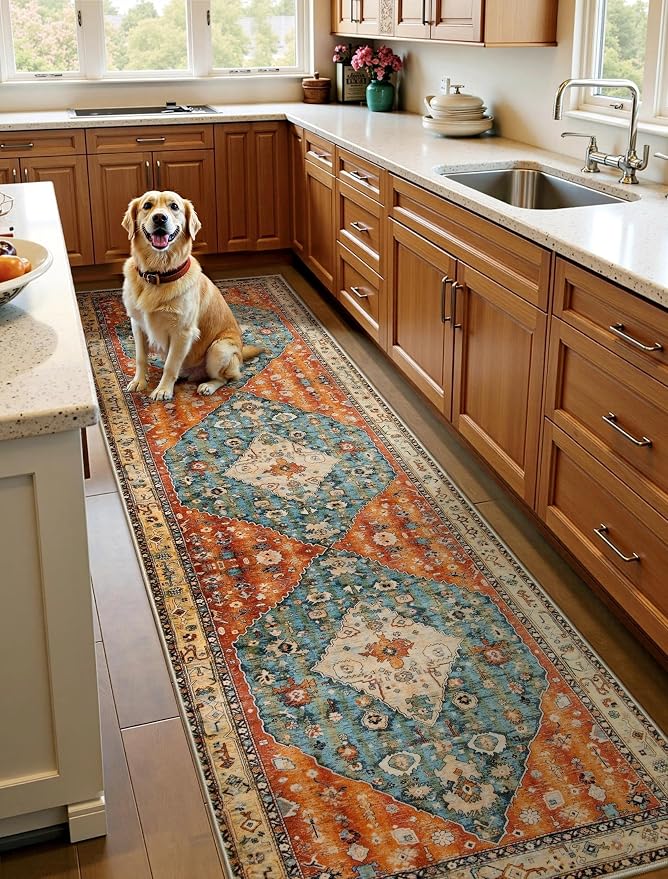 SERISSA 3x10 Washable Non Slip Boho Runner Rug for Hallway | Ultra Soft Vintage Oriental Carpet Low-Pile Tribal Floor Carpet for Stair Kitchen Bedroom Bathroom Laundry Room