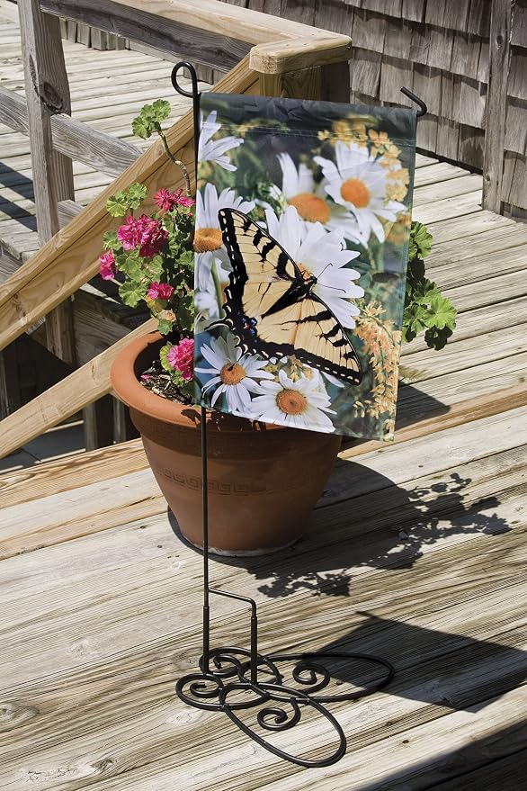 Evergreen Flag Black Iron Cemetery Garden Flag Stand - 15”W x 28”H
