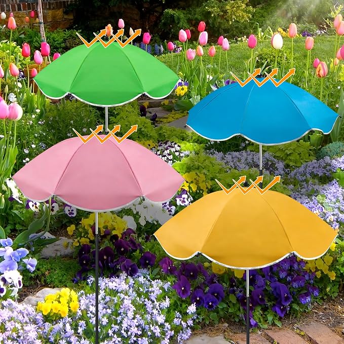 4 Pack Plant Umbrellas for Outdoor Plants 23.6 Inch Garden Plant Umbrella Shade with Adjustable Angle and Height Sun Protection Shade Covers Cloth for Outdoor Potted Plants Garden Beds Patio Flowers