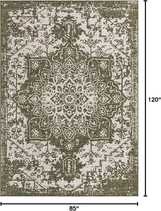 Unique Loom Outdoor Collection Area Rug - Dubai (7' 1" x 10' Rectangle, Green/ Ivory)