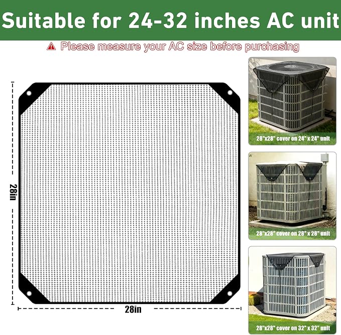 28x28 Central Air Conditioner Covers for Outside, Larger Mesh AC Unit Covers Outdoor - Top Universal Defender