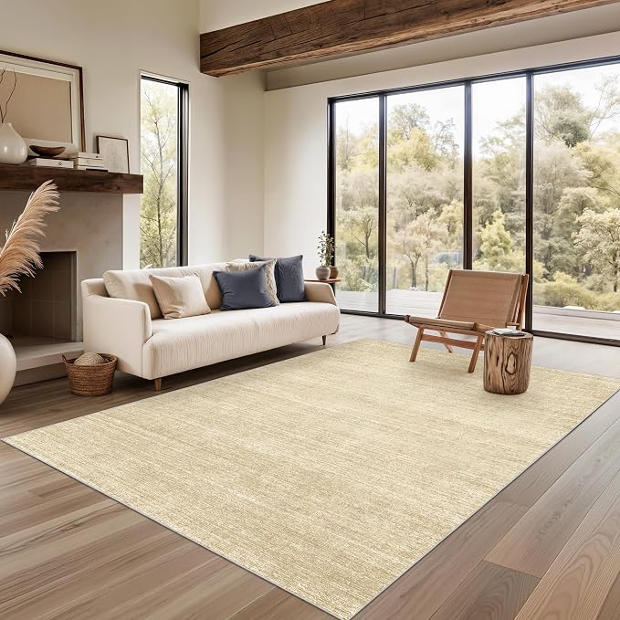 Valenrug Washable Rugs 5x7, Non Slip Large Area Rugs for Living Room, Brown | Soft Low Pile, Thin & Lighweight Carpet, Folable Stain Resistant Modern Indoor Floor Mat for Bedroom, Dining Room, Home Decor