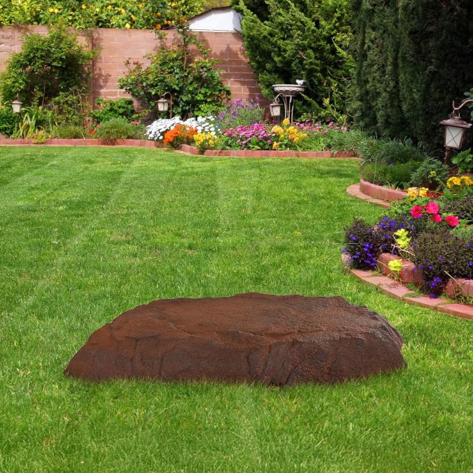 Sunnydaze 3.5” H Flat Faux Landscape Rock Cover - Lightweight Polyresin Fake Rock Well Pump Cover for Outside – Realistic Natural Texture – Brown