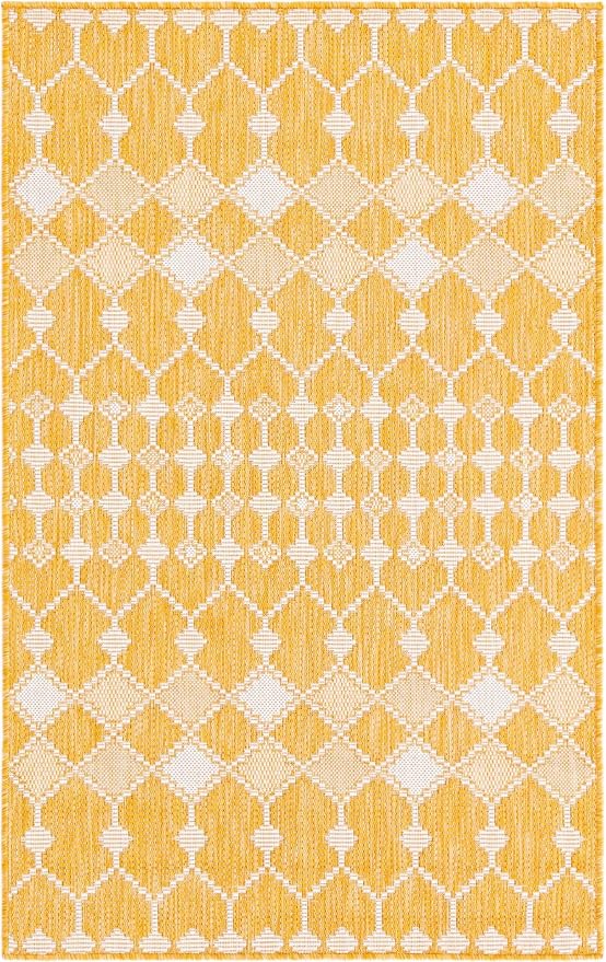 Unique Loom Outdoor Trellis Collection Area Rug - Traliccio (3' x 5' 3" Rectangle, Yellow/ Ivory)