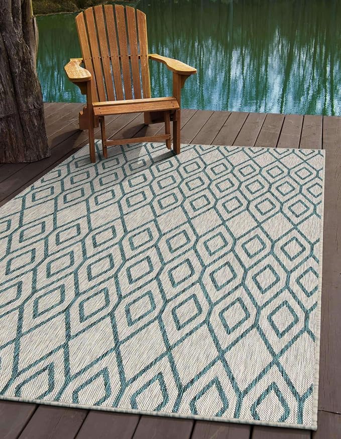 Jill Zarin Outdoor Collection Area Rug - Turks and Caicos (5' 3" x 8' Rectangle Gray Teal/Teal)
