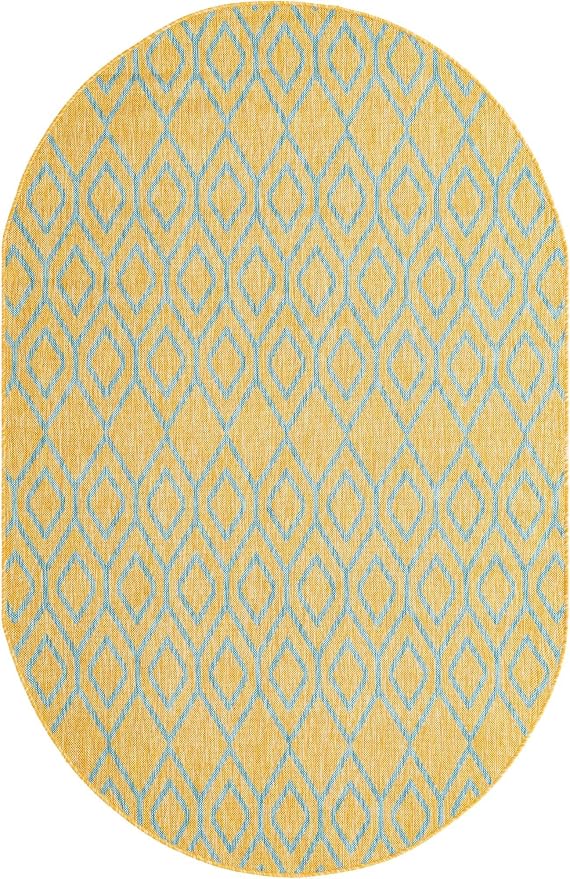 Jill Zarin Outdoor Collection Area Rug - Turks and Caicos (5' 3" x 8' Oval Yellow and Aqua/Light Blue)