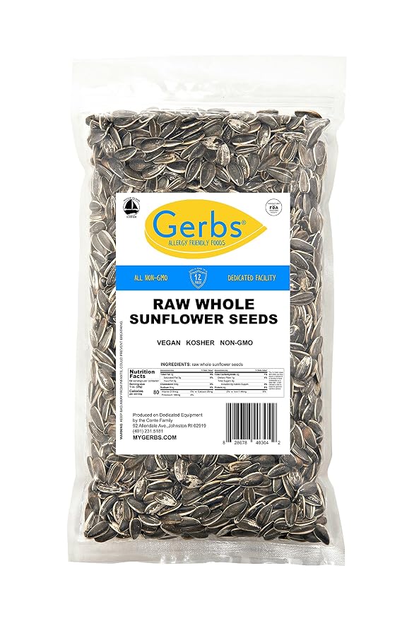 Gerbs Raw Whole Sunflower Seeds 4 lbs. | In-Shell, No Artificial Additives, Resealable Bag | Crack-and-Eat Crunchy Snack | Top 14 Allergen-Free