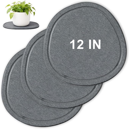 12 Inch 3 Pcak Diatomite Plant Saucers for Indoors Outdoors, Flower Plant Pot Saucers Drainage Trays to Catch Water, Diatomaceous Earth Planter Plates Water Catcher Drip Trays, Stone Dark Grey
