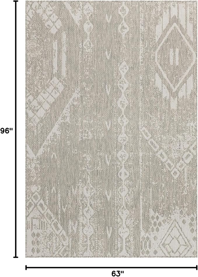 Unique Loom Outdoor Bohemian Collection Area Rug - Anthro (5' 3" x 8' Rectangle, Gray/ Ivory)
