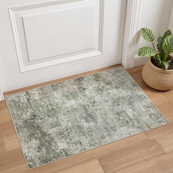 Tortania Area Rug Living Room Rugs - 2x3 Washable Soft Neutral Boho Moroccan Farmhouse Mat Indoor Floor Carpet for Bedroom Under Dining Table Home Office Decor - Olive Brown