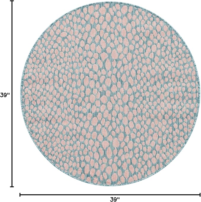 Unique Loom Jill Zarin Jill Zarin Outdoor Collection Area Rug - Cape Town (3' 3" Round, Pink and Aqua/Light Blue)