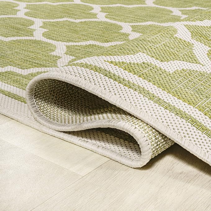 JONATHAN Y Moroccan Trellis Indoor Outdoor Area Rug 5X8 Green/Cream, Trebol Textured Weave for Backyard, Patio, Porch, Easy-Cleaning, High Traffic, Pet-Friendly, Non-Shedding (SMB109G-5)