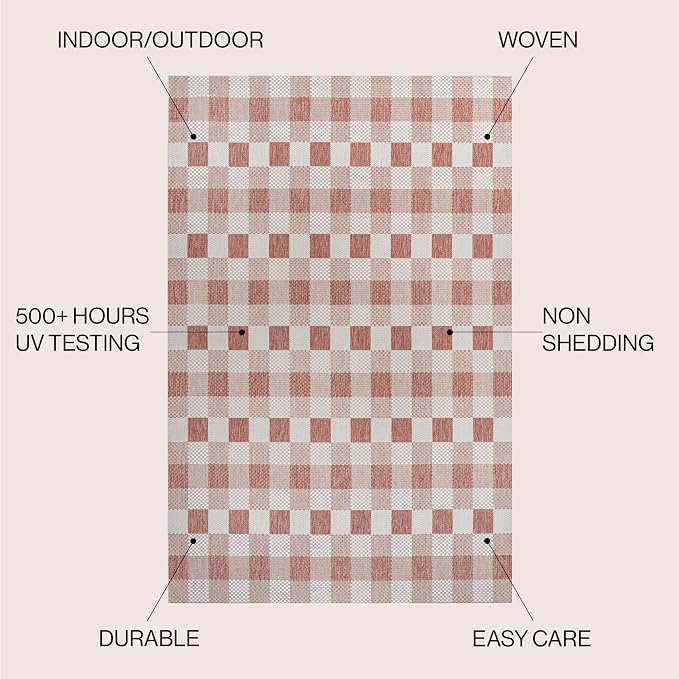 JONATHAN Y Geometric Bold Gingham Indoor Outdoor Area Rug 4X6 Salmon/Cream, Darcy Traditional for Backyard, Patio, Porch, Easy-Cleaning, High Traffic, Pet-Friendly, Non-Shedding (TSN201B-4)