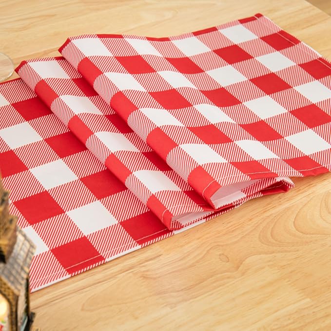 Waterproof Checkered Tablecloth Runner Fabric - Rectangle 12x108 Inch Classic Gingham Buffalo Plaid Table Cloth for Indoor/Outdoor Use - Table Cover for Kitchen, BBQs, and Parties