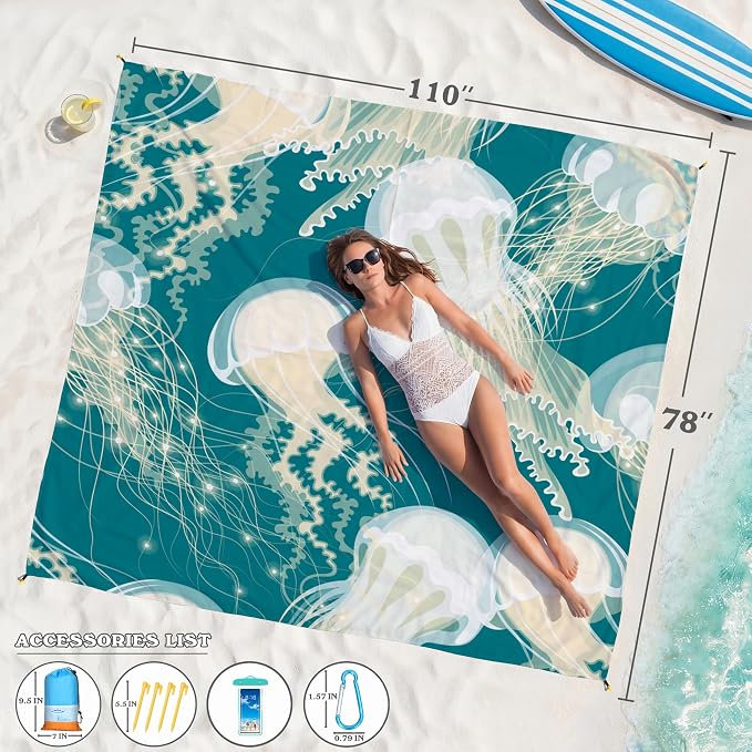 Famstar Beach Blanket Oversized Extra Large 78"X81"/10'X9',Waterproof Sandproof Beach Blanket 2-8 Adults Lightweight Durable for Travel Camping Hiking Picnic